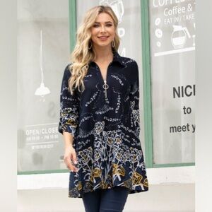 ADORABLE ORANGE FASHiON VILLAGE FLORAL PRINT TUNIC TOP